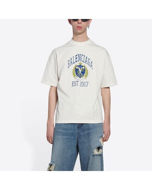 Balenciaga White Varsity Logo T-Shirt Medium Fit for men