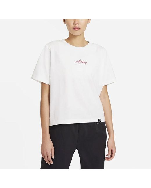 Nike White (Wmns) Acg Dolphin Printing Sports Round Neck Short Sleeve