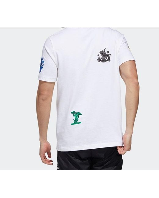 Adidas White X Disney Goofy T2 Crossover Sports Pattern Short Sleeve for men