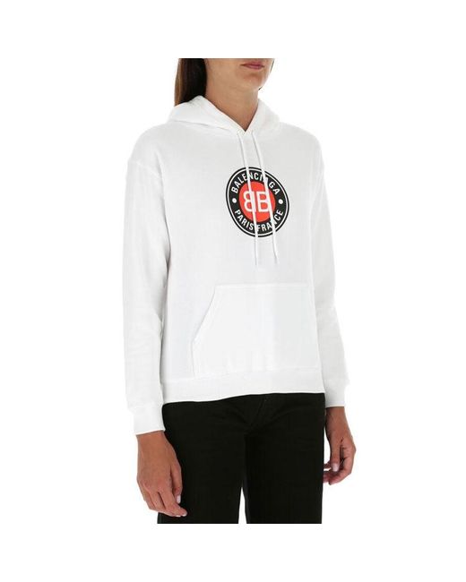 Balenciaga White (Wmns) Casual Cotton Hooded Long Sleeves Hoodie