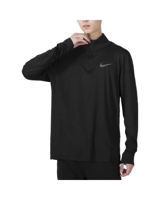 Nike Black Training Sports Half Zipper Long Sleeves T-Shirt for men