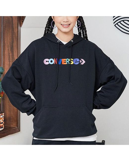 Converse Blue (Wmns) Contrasting Colors Alphabet Embroidered Knit Hoodie