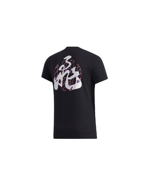 Adidas Black 5 Generals Jh Back Printing Round Neck Basketball Sports Short Sleeve for men