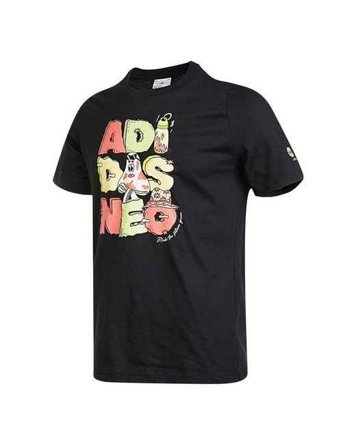 Adidas Black Neo Ss22 Pattern Cartoon Printing Sports Pullover Short Sleeve T-Shirt for men