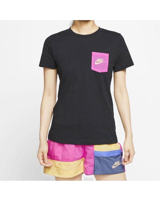 Nike Black (Wmns) As W Nsw Tee Contrasting Colors Logo Short Sleeve