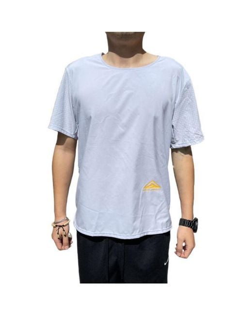 Nike Blue Solid Color Plaid Round Neck Pullover Breathable Short Sleeve T-Shirt for men