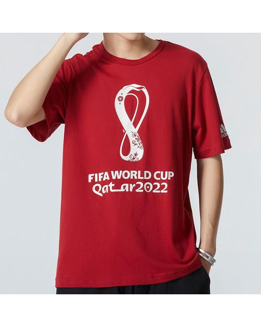 Adidas Red Oe Tee Alphabet Pattern Round Neck Short Sleeve Wine T-Shirt for men