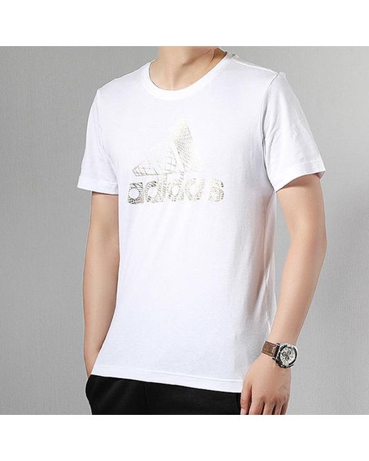 Adidas White Athleisure Casual Sports Round Neck Short Sleeve for men
