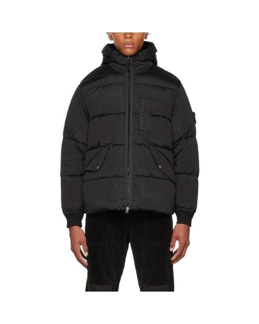 Stone Island Black Nylon Metal Hooded Down Jacket for men