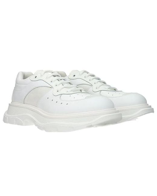 McQueen White Tread Suede-Panelled Leather Trainers for men