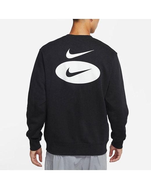 Nike Black As Nsw Sl Bb Crew Casual Sports Fleece Lined Round Neck Long Sleeves for men