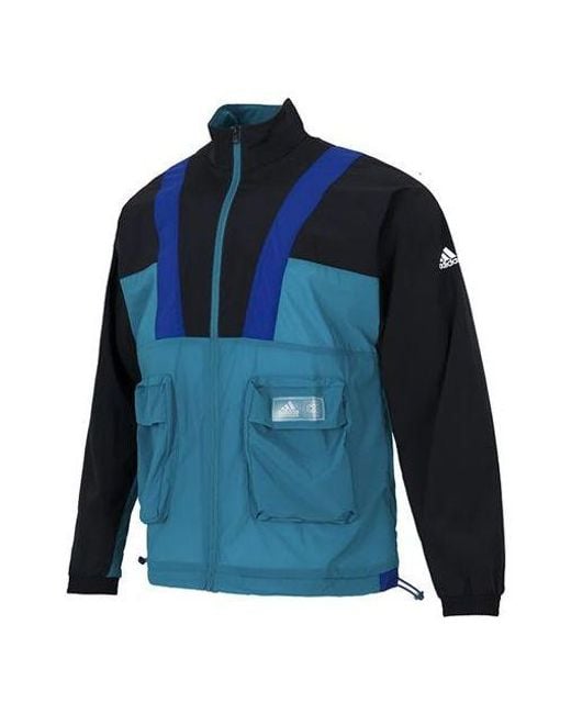 Adidas Blue St Ltwind Wvjk Colorblock Athleisure Casual Sports Zipper Jacket for men