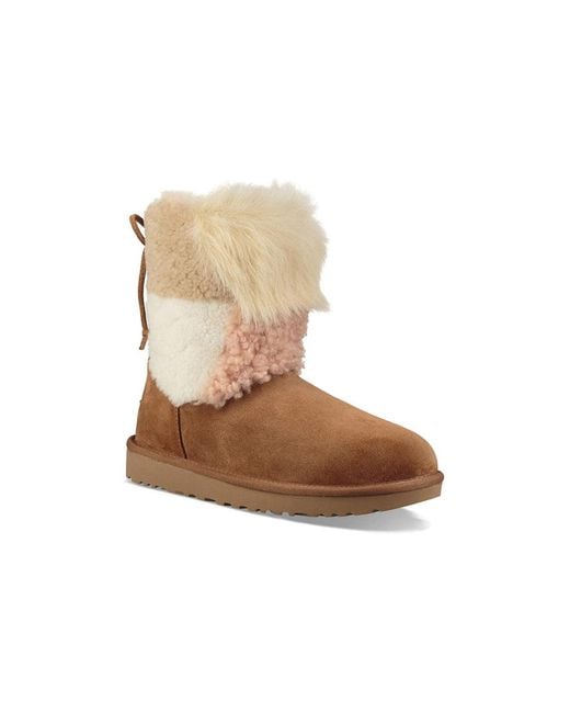 Ugg Brown Classic Short Patchwork Fluff