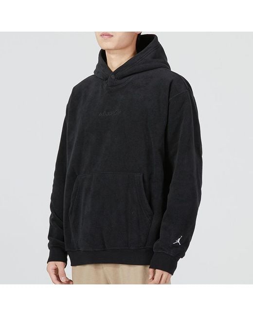 Nike Blue Solid Color Embroidered Polar Fleece Hooded Long Sleeves Hoodie Black for men