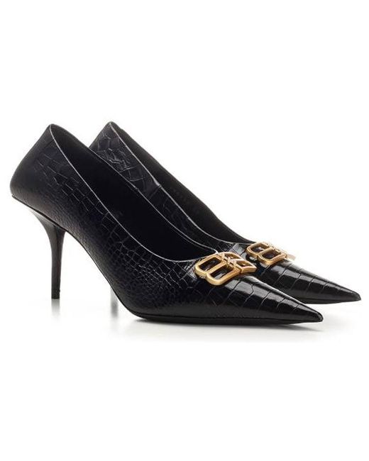 Balenciaga Black (Wmns) Square Knife Bb Croc-Effect Leather Pumps