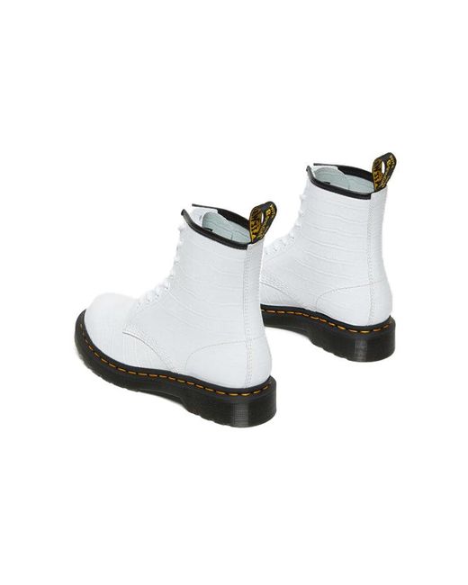 Dr. Martens White (Wmns) 1460 Patent Croc Emboss Leather Boots