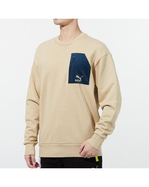 PUMA Blue Contrasting Colors Zipper Pocket Sports Round Neck Pullover for men
