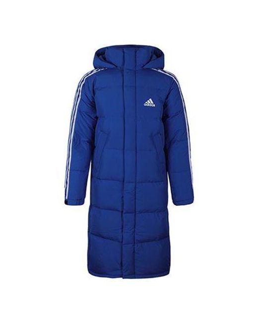 Adidas Blue 3St Long Parka Windproof Stay Warm Hooded Down Jacket for men