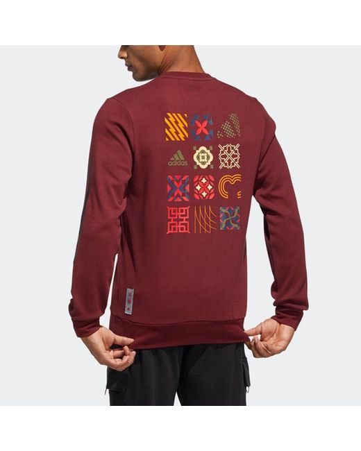 Adidas Red Cny Gfx Crew2 Pullover Sports Dark for men