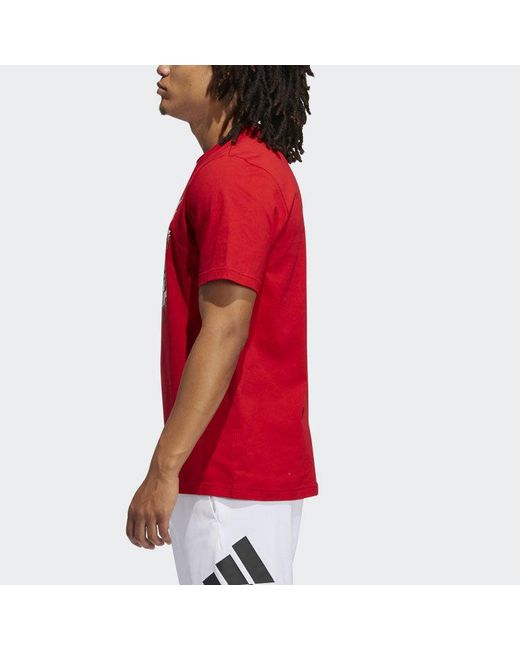 Adidas Red Basketball Sports Printing Round Neck Short Sleeve T-Shirt for men