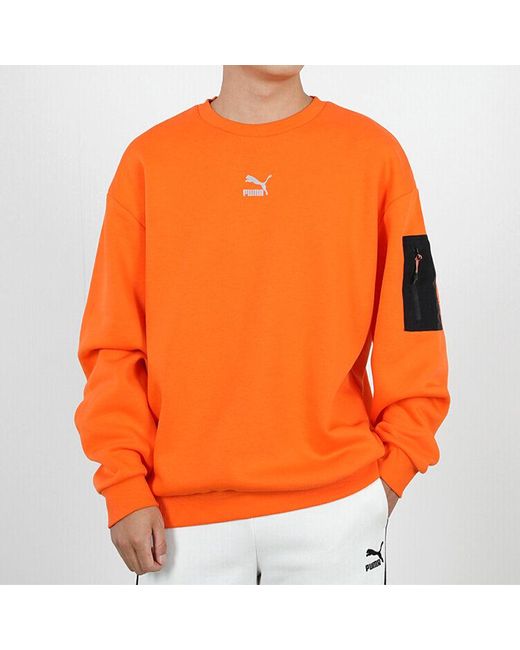 PUMA Orange Casual Loose Round Neck Pullover Flame for men