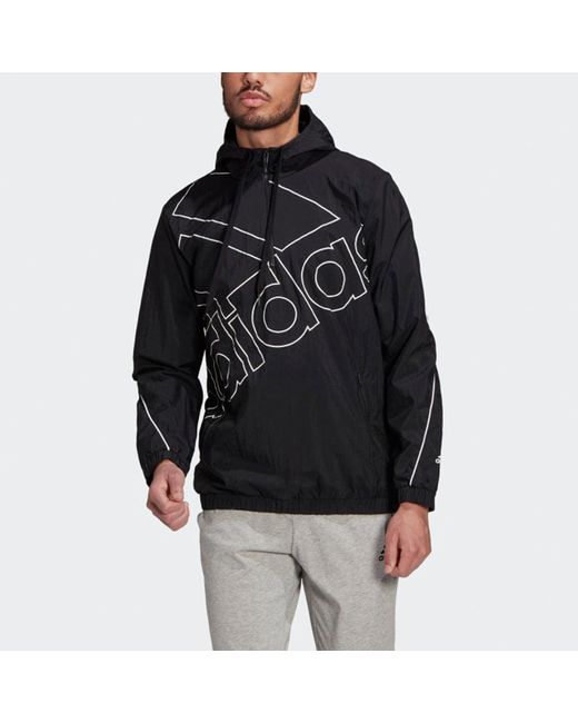 Adidas Black M Favs Q1 Wb Large Logo Printing Sports Hooded Jacket for men