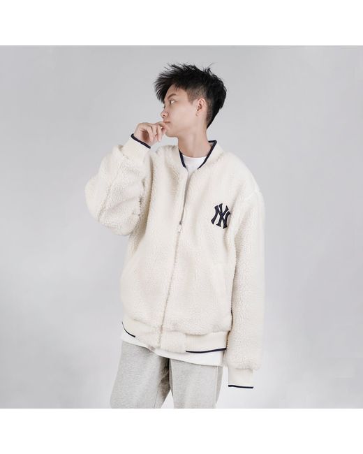 MLB White New York Yankees Lambs Wool Jacket