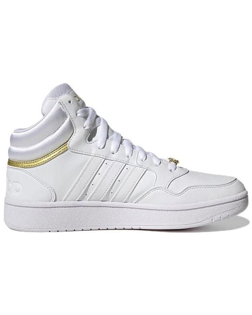 Adidas White (Wmns) Hoops 3.0 Mid Classic Shoes Metallic'