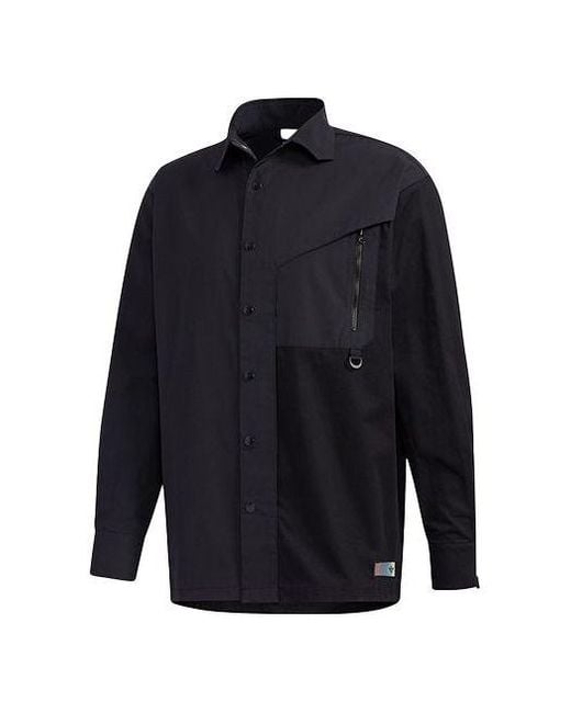 Adidas Blue Originals Solid Color Splicing Casual Long Sleeves Shirt for men