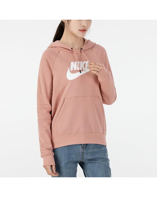 Nike Pink (Wmns) Sportswear Knitting Printing Logo Hoodie Asia Sizing