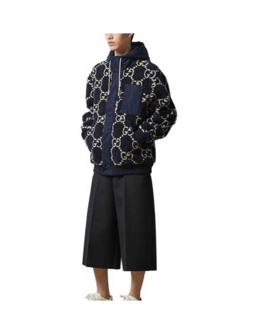 Gucci Blue Gg Fuzzy Fabric Jacquard Jacket 'Dark' for men