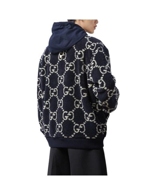 Gucci Blue Gg Fuzzy Fabric Jacquard Jacket 'Dark' for men