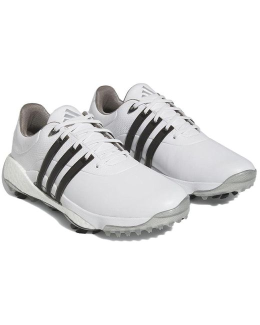 Adidas White Tour360 22 Boost Golf Shoes 'Cloud Metallic' for men