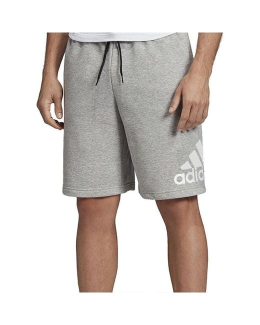 Adidas Gray M Mh Bos Short Ft Logo Printing Sports Drawstring Shorts for men