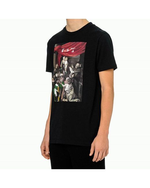 Off-White c/o Virgil Abloh Black Fw20 Caravag Painting Short Sleeve Slim for men