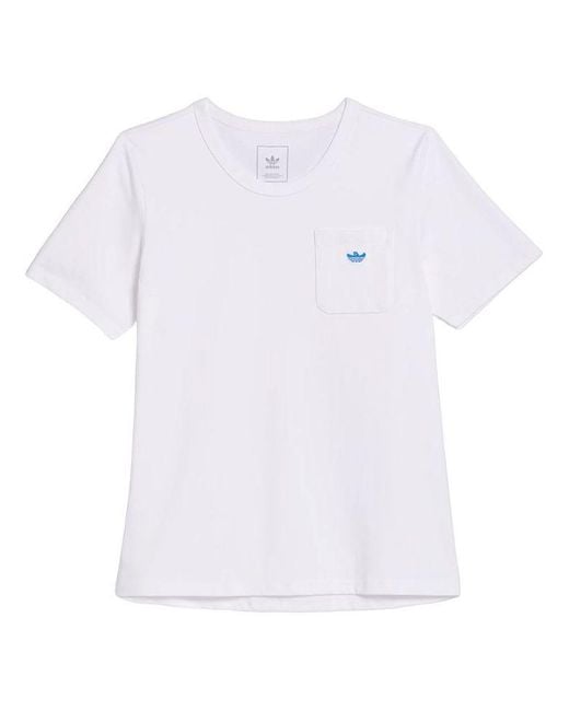 Adidas White Originals Solid Color Chest Pocket Round Neck Casual Short Sleeve for men