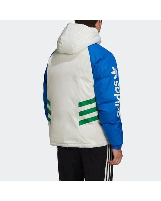Adidas Blue Originals Rev Dwn Jkt Reversible Stay Warm Hooded Reflective Down Jacket for men