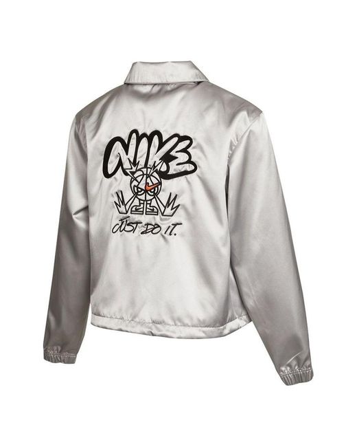 Nike Gray (Wmns) Graffiti Embroidered Woven Sports Lapel Jacket