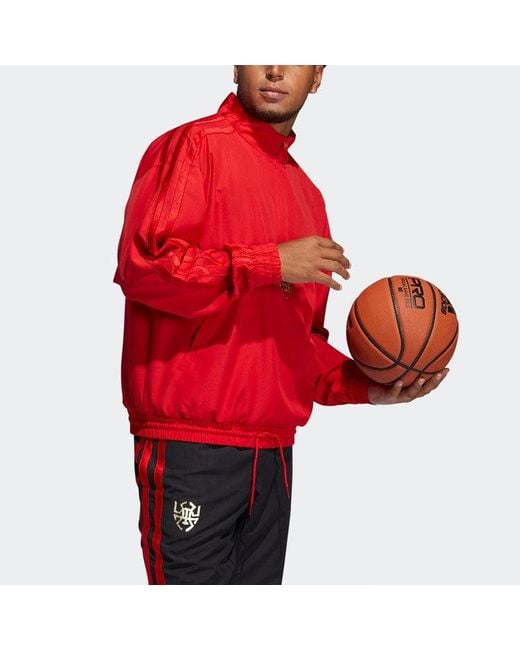 Adidas Red Cny Dm Po Basketball Casual Sports Half Zipper Jacket for men