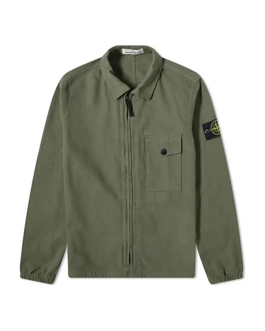 Stone Island Garment Dyed Zip Shirt Overshirt 'Sage' in Green for