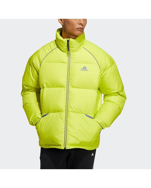 Adidas Terrex Super Puffy Jkt Outdoor Sports Stay Warm Stand Collar Down Jacket Green Yellow for men