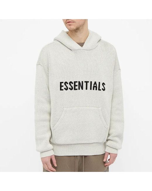 Fear Of God White Fw21 Knit Logo Hoodie 'Oatmeal' for men