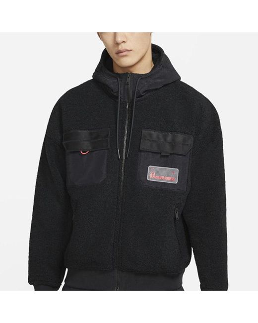 Nike Black Zipper Fleece Windproof Stay Warm Hooded Jacket for men