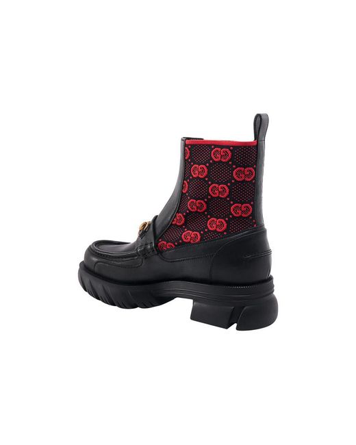 Gucci Black Horsebit Gg Jersey Boot