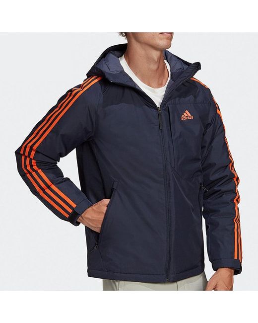 Adidas Blue 3St Down Jkt Outdoor Sport Hood Warm Down Jacket Legendary Ink for men