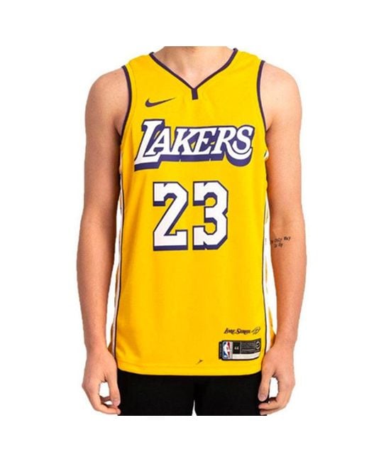 Nike Yellow Nba City Limited Basketball Vest Sw Fan Edition 19-20 Season Lakers Lebron James 23 for men