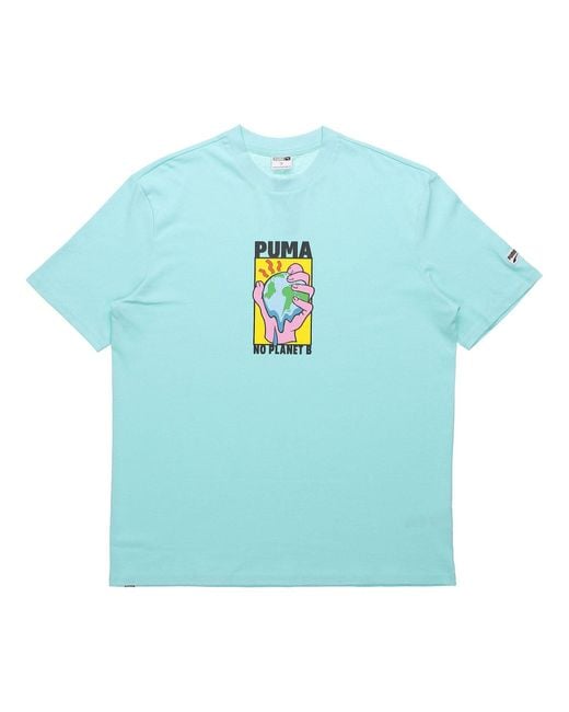PUMA Blue Environmental Friendly Subject Printing Short Sleeve for men