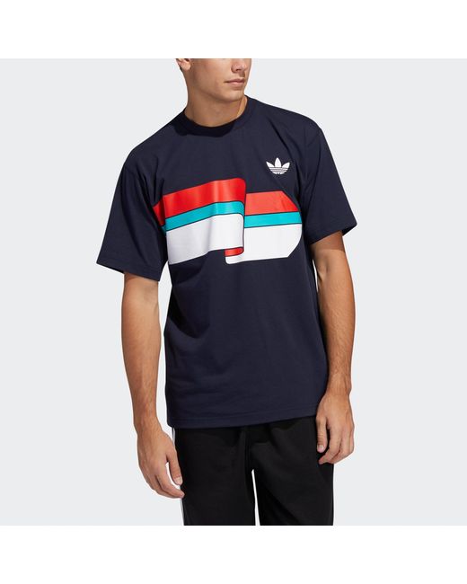 Adidas Blue Originals Ripple Tee Colorblock Printing Sports Short Sleeve for men