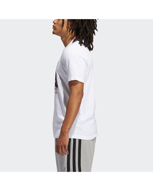 Adidas White Shanghai Tee Cartoon Printing Basketball Sports Short Sleeve for men