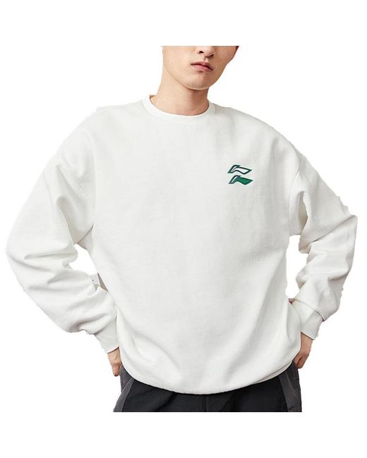 Li-ning White Round Neck Casual Sports Long Sleeves Pullover for men